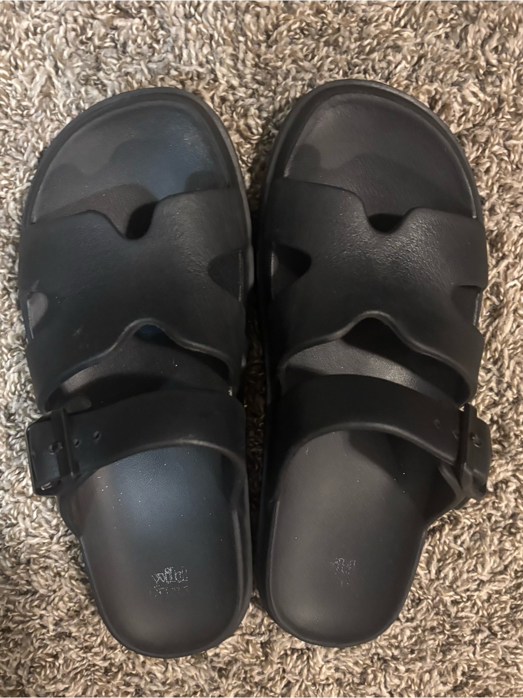 Black Rubber Slide Sandals With Buckle Strap